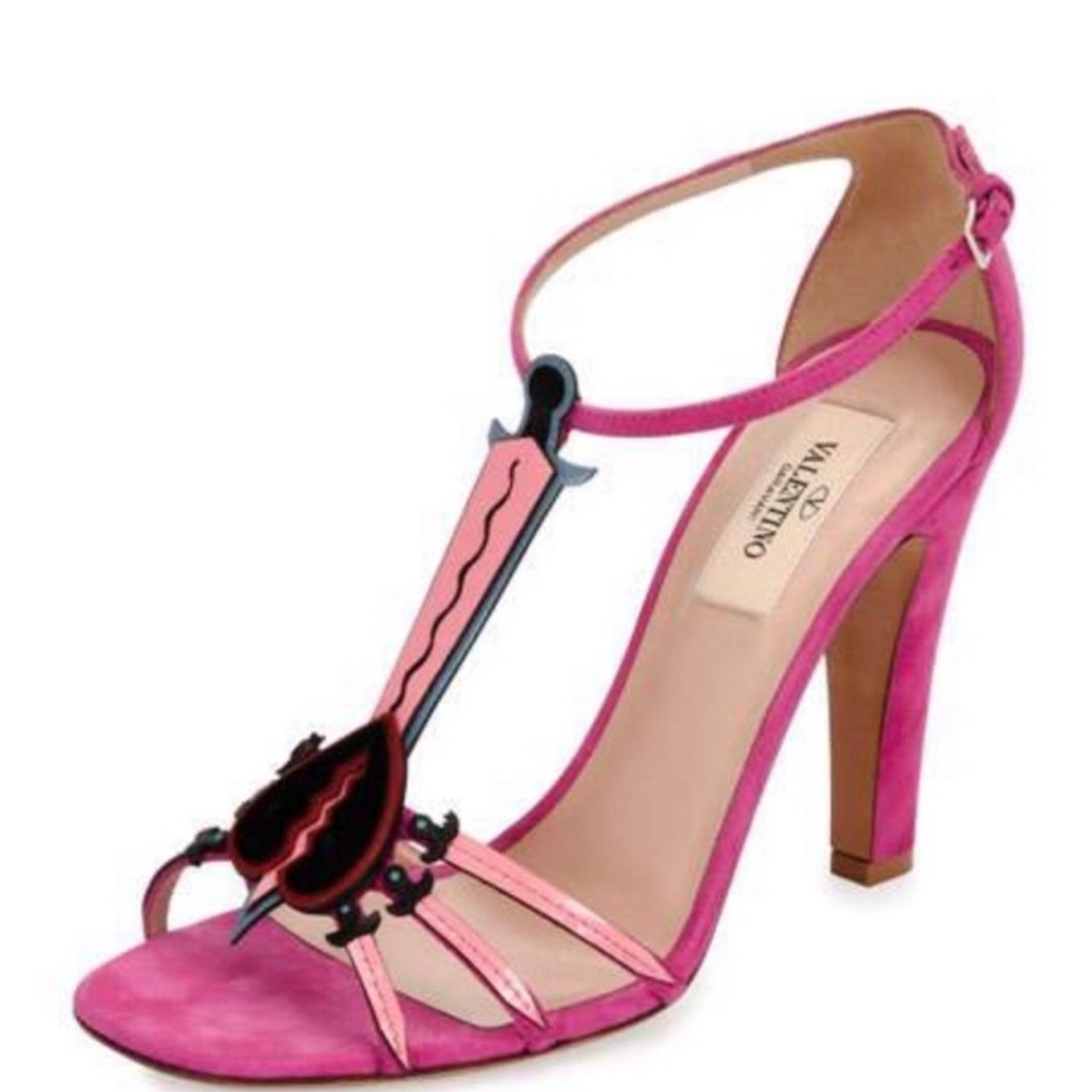 Valentino Love Blade pink suede t-strap pump
